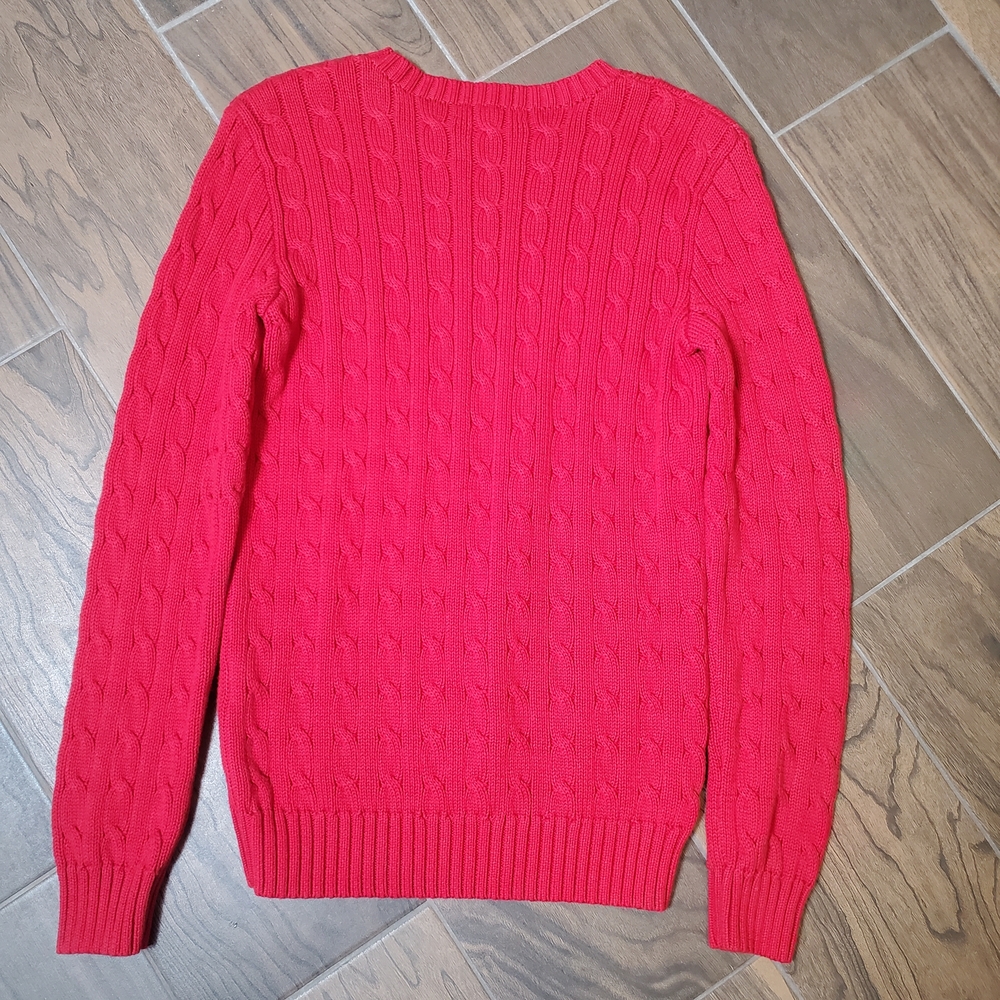 Ralph Lauren Red Cable Knit Sweater Womans M Gold Pony Preppy Cotton - Picture 11 of 13